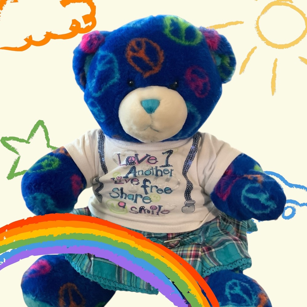 Build A Bear Retired Blue Peace Bear approximately 15"